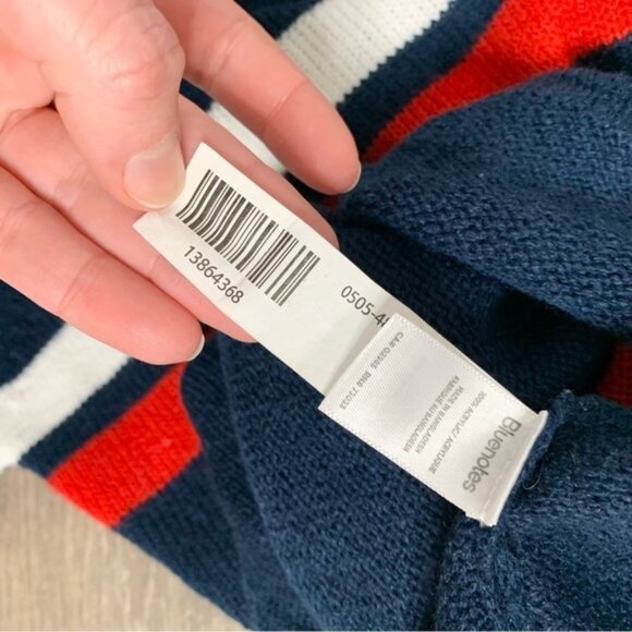 Bluenotes Women's Sweater Top Knit Cropped Stripe Long sleeve Navy Blue Medium - Picture 7 of 11